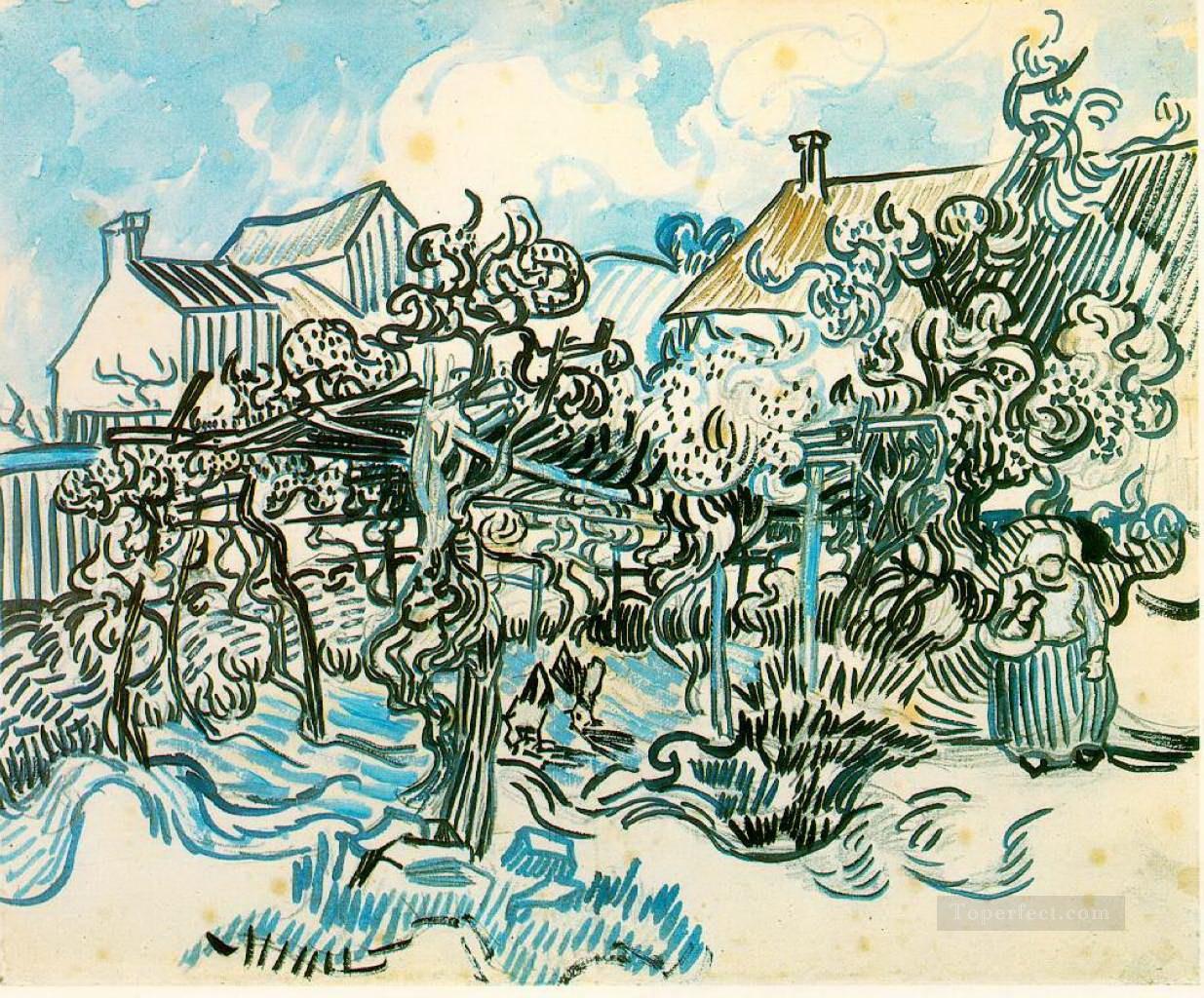 古いブドウ畑と農民の女性 フィンセント・ファン・ゴッホ油絵